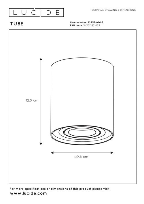 Lucide TUBE - Foco de techo - Ø 9,6 cm - 1xGU10 - Oro mate / Latón - técnico
